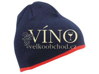 BEANIE WITH CONTRASTING BORDER MB7584 zimní čepice, námořní modrá/červená
