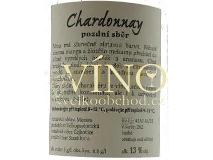 Bíza Chardonnay 2018 pozdní sběr 0,75 l suché moravské bílé víno