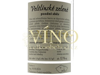 Bíza Veltlínské zelené 2018 pozdní sběr 0,75 l suché moravské bílé víno