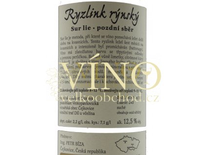 Bíza Ryzlink rýnský 2016 pozdní sběr 0,75 l SUR LIE suché moravské bílé víno