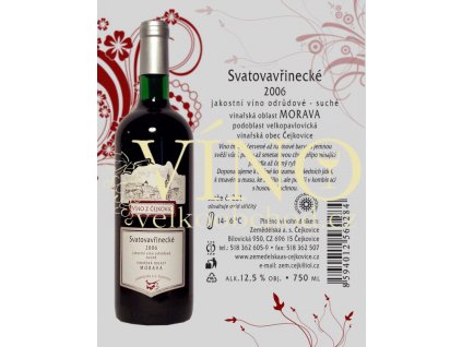 Zemědělská a.s. Čejkovice Svatovavřinecké jakostní 0,75 L moravské červené víno