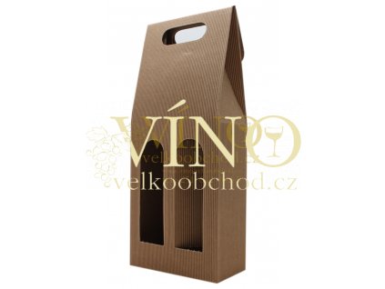 AKCE IHNED - Kartonová krabička 16x8x40 cm na víno 2 láhve 0,75L přírodní vlnitá lepená