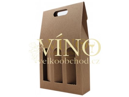 AKCE IHNED - Kartonová krabička 24x8x40 cm na víno na 3 láhve 0,75L přírodní vlnitá lepená