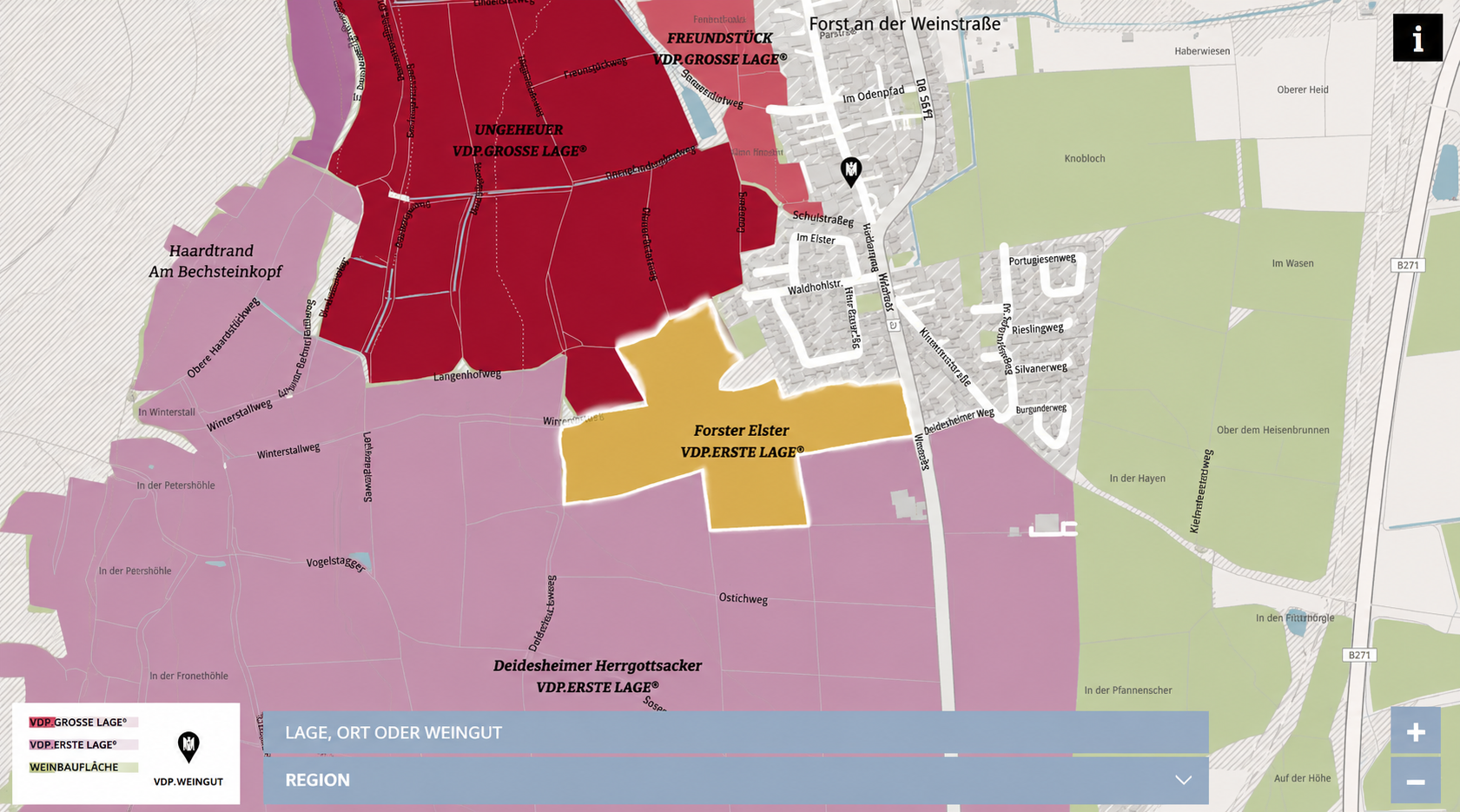 Mapa vinice Forster Elster VDP.ERSTE LAGE