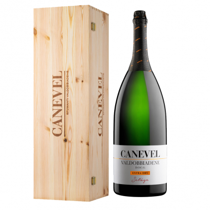 Canevel Vino e Cuore Michal Procházka Valdobbiadene Prosecco Superiore DOCG Spumante Extra Dry 6 l wooden box