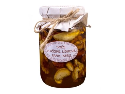 Medová pochoutka s ořechy (Směs vlašské, lískové, para, kešu), 290 g, Antonín Škoda