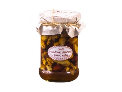 Medová pochoutka s ořechy (Směs vlašské, lískové, para, kešu), 220 g, Antonín Škoda