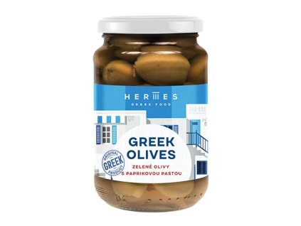 Originální řecké olivy zelené s paprikovou pastou, 190g, D.M.Hermes