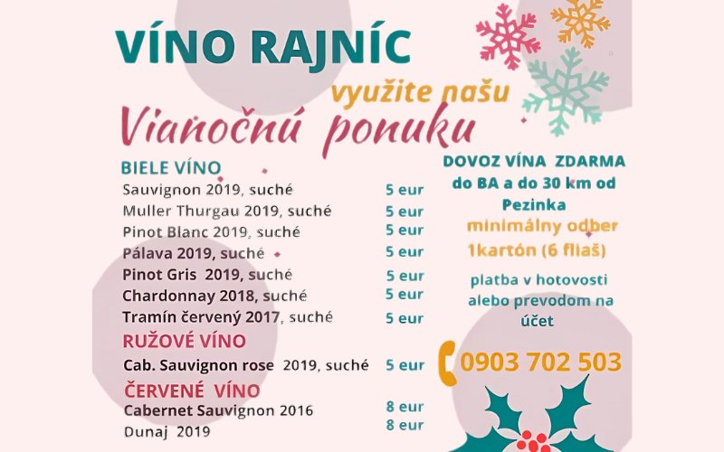 Dovoz vína zdarma do BA a okolie Pezinka