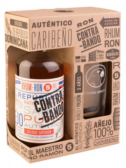 Contrabando Rum 5 Y.O (0,7l) v dárkové krabičce se skleničkou