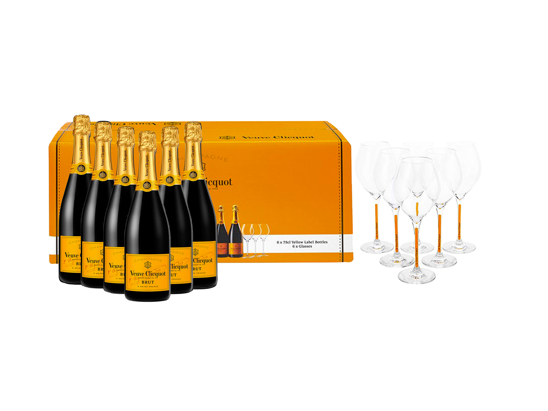 Veuve Clicquot Ponsardin Veuve Clicquot Yellow Label (6x 0,75l) se 6 skleničkami
