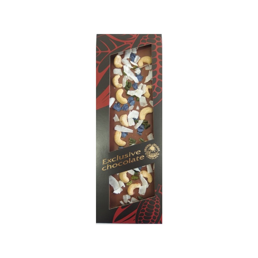 Severka Tabulková čokoláda exclusive-kešu, pistácie, fialky, kokos mléčná 130g