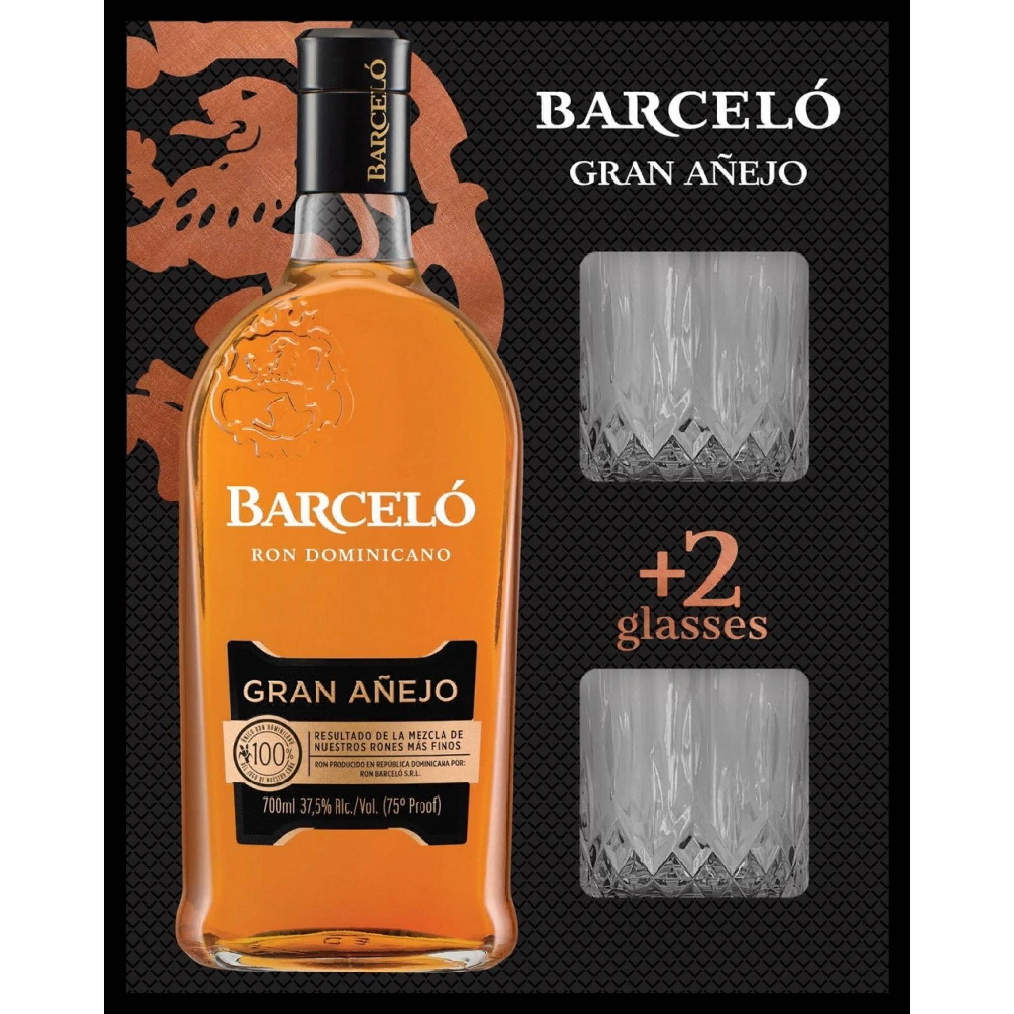 Barcelo Gran Anejo + 2 skla 37,5% 0,7l (dárkové balení 2 sklenice)