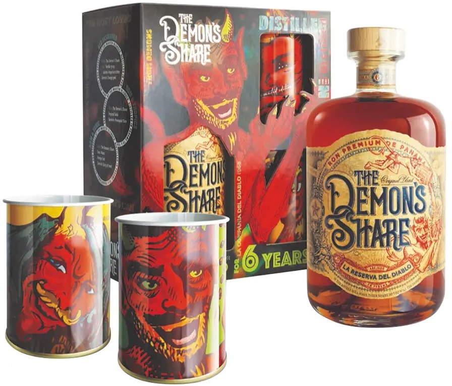 Bodegas de America, S.A. The Demon's Share + 2 hrnky, Gift Box, 40%, 0,7l