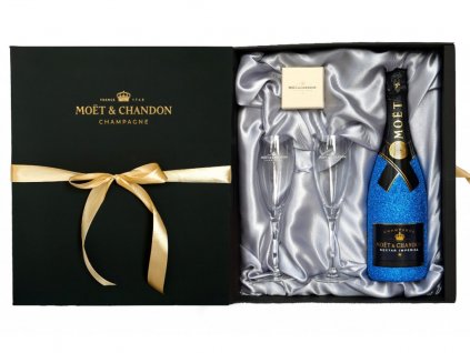 Moët & Chandon Imperial Nectar modrý glitter 12%, 0,75l v dárkovém setu