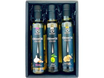 Gourmet partners Triáda olivových olejů s příchutí: česnek, natural, bílý lanýž 3x250ml