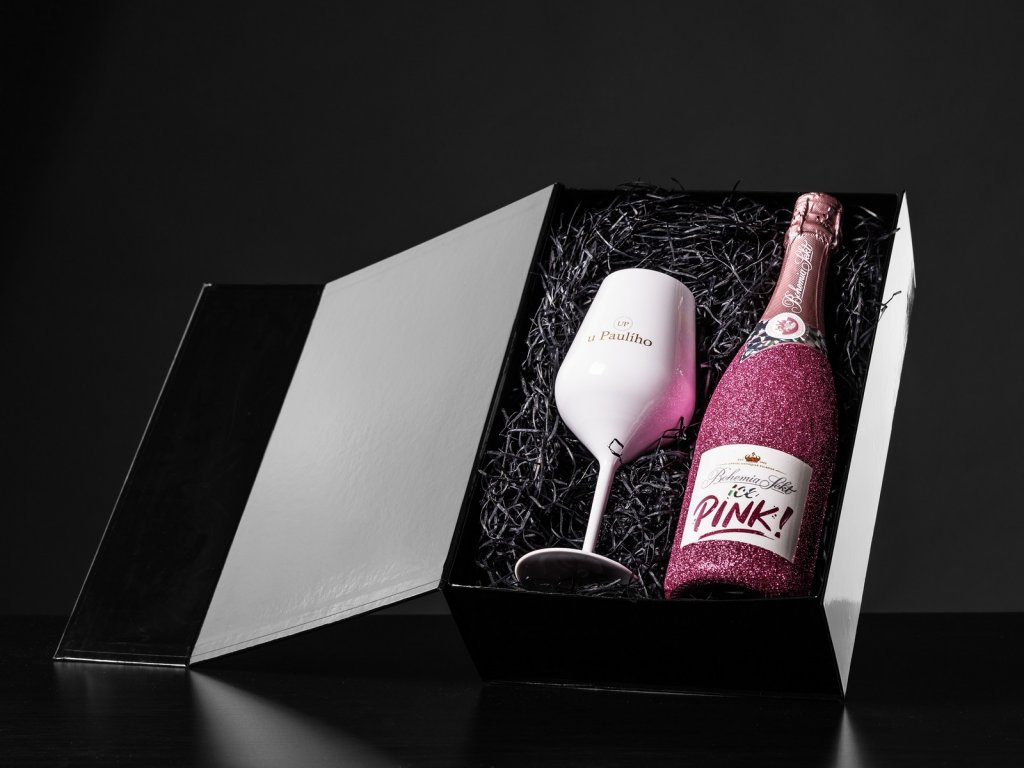 Vinotéka u Paulího Luxusní dárkový box Bohemia Sekt Ice Pink 11,5%, 0,75l glitter
