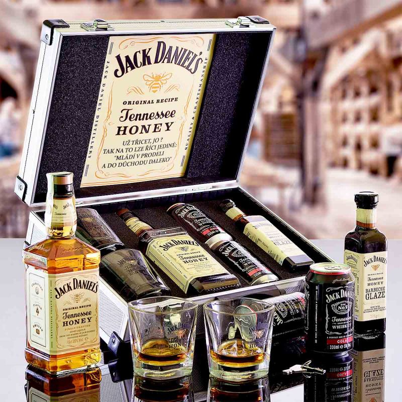 Contraband Dárková sada Jack Daniel's Honey v hliníkovém kufru