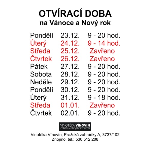 Otvírací doba o svátcích