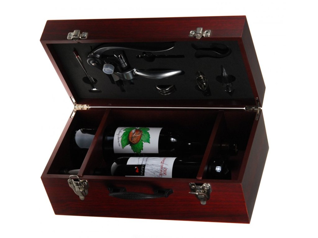 Fotografie produktu Kazeta na dvě láhve vína s 6 doplňky