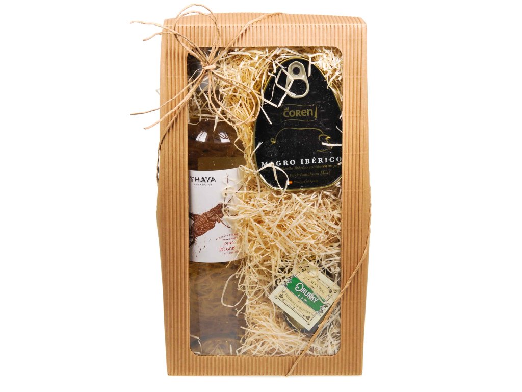 Fotografie produktu Dárkový balíček - víno, šunčička a okureček. Stačí jen koupit pečivo :)