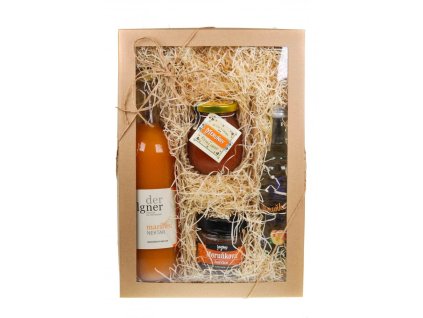 Meruňkový dárkový balíček - meru džus, meruňkovice, meru džem, meru hořčice