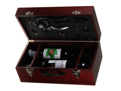 Kazeta na dvě láhve vína s 6 doplňky