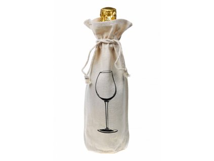 Plátěný obal s dekorem skleničky na 1 láhev