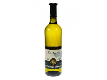 Pohled přední na láhev Chardonnay, zemské, polosuché víno, 2022 - Vinné sklepy Lechovice