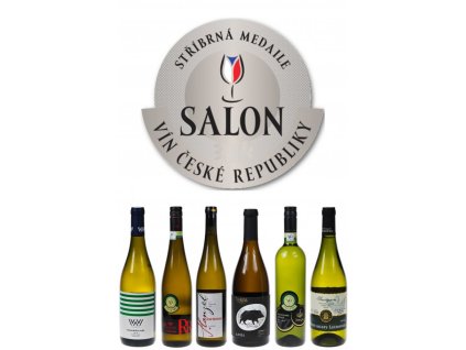 Pohled přední na láhev Karton STŘÍBRNÝCH vín zařazených do Salonu vín ČR 2022