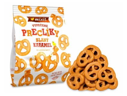 Solené preclíky v bílé čokoládě se slaným karamelem, sáček 70 g - Mixit