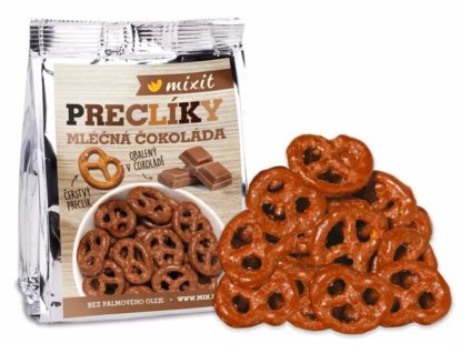 Přední fotografie dobroty Solené preclíky v mléčné čokoládě, sáček 70 g - Mixit