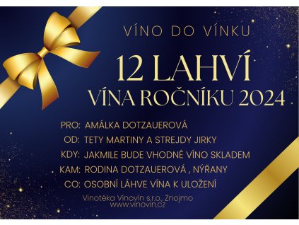 Dárkový poukaz na 12 lahví vína ročníku 2024 dítěti do archivu