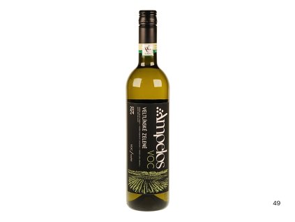 Pohled přední na láhev Veltlínské zelené, VOC, suché víno, 2024 – Ampelos