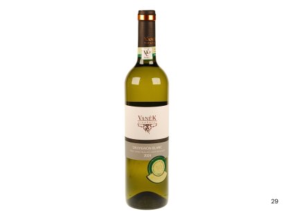 Pohled přední na láhev Sauvignon blanc, VOC, polosuché víno, 2024 – Vaněk