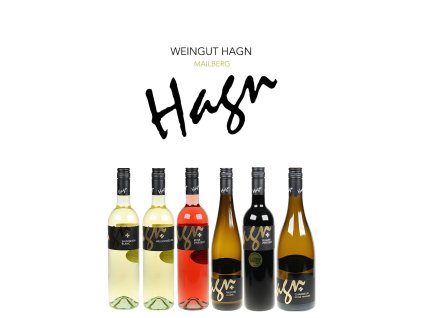 Pohled přední na láhev Karton vybraných rakouských vín HAGN z Mailberského údolí