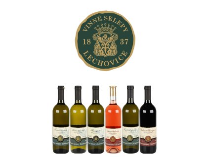 Pohled přední na láhev Karton s šesti lahvemi Lechovických vín - skvělá cena láhve vína