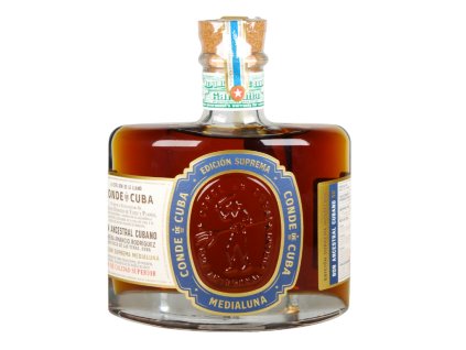 Přední pohled na láhev Rum Conde de Cuba Medialuna, suchý, 700 ml, 40 % - Amancio Rodríguez