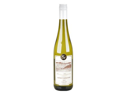Láhev vína Muškát moravský, pozdní sběr, polosuché víno, 2025 – Vinice Hnanice