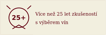 znak 25+ s označením doby zkušeností s výběrem vína
