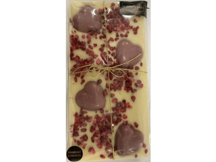 BÍLÁ ČOKOLÁDA S MALINAMI A SRDÍČKY