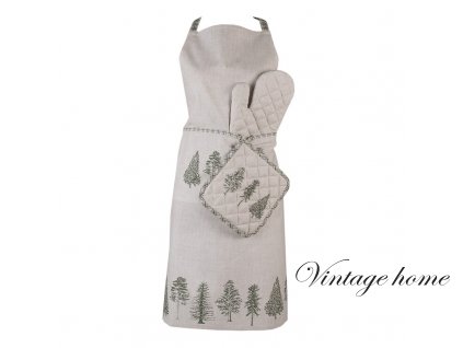 npt41 kitchen apron 70x85 cm beige green cotton pine trees (2)