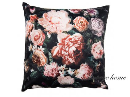kt021310 cushion cover 45x45 cm black pink polyester flowers