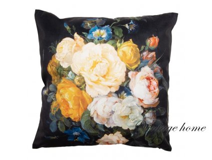 kt021306 cushion cover 45x45 cm black yellow polyester flowers