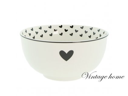 lbshbo bowl 500 ml white black porcelain hearts