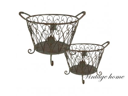 6y4844 storage basket set of 2 o 41 cm green brown iron basket