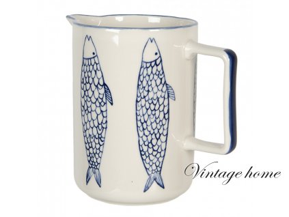 6ce1244 decorative pitcher 1500 ml beige ceramic fishes round water jug (1)