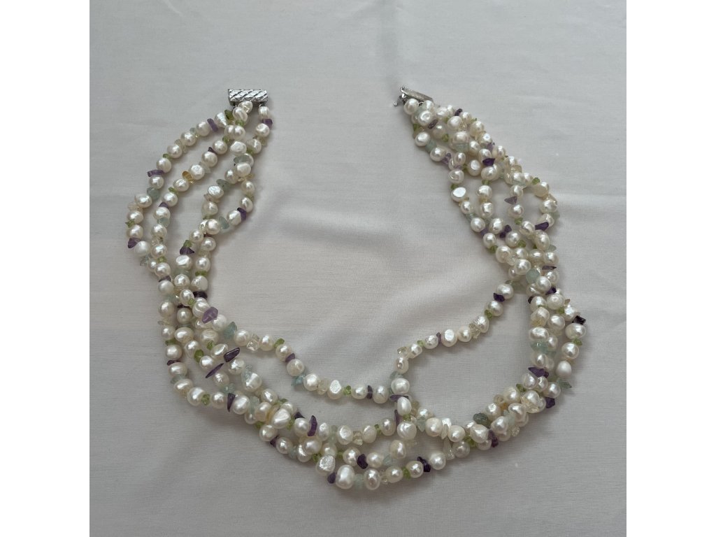Perlový náhrdelník a polodrahokamy krásný délka 55 cm