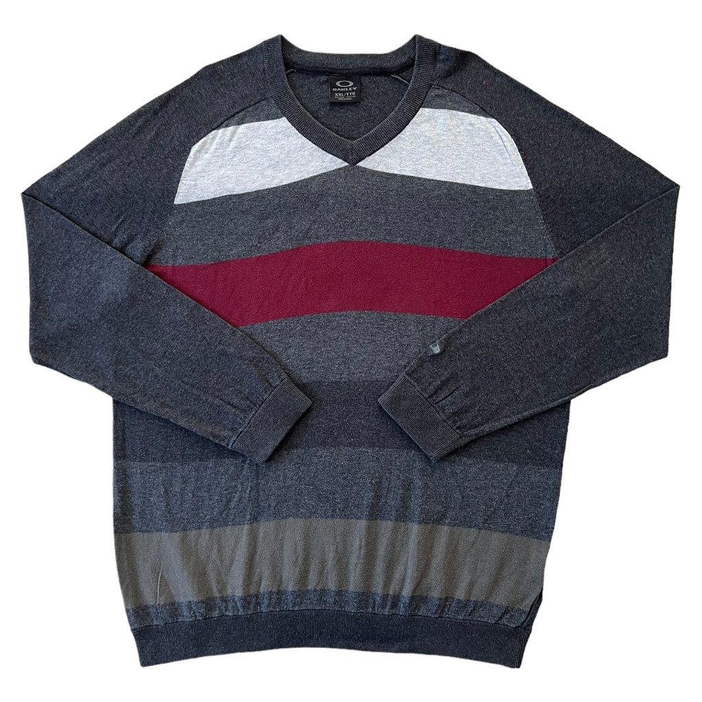oakley vintage vneck svetr pruhovaný šedý