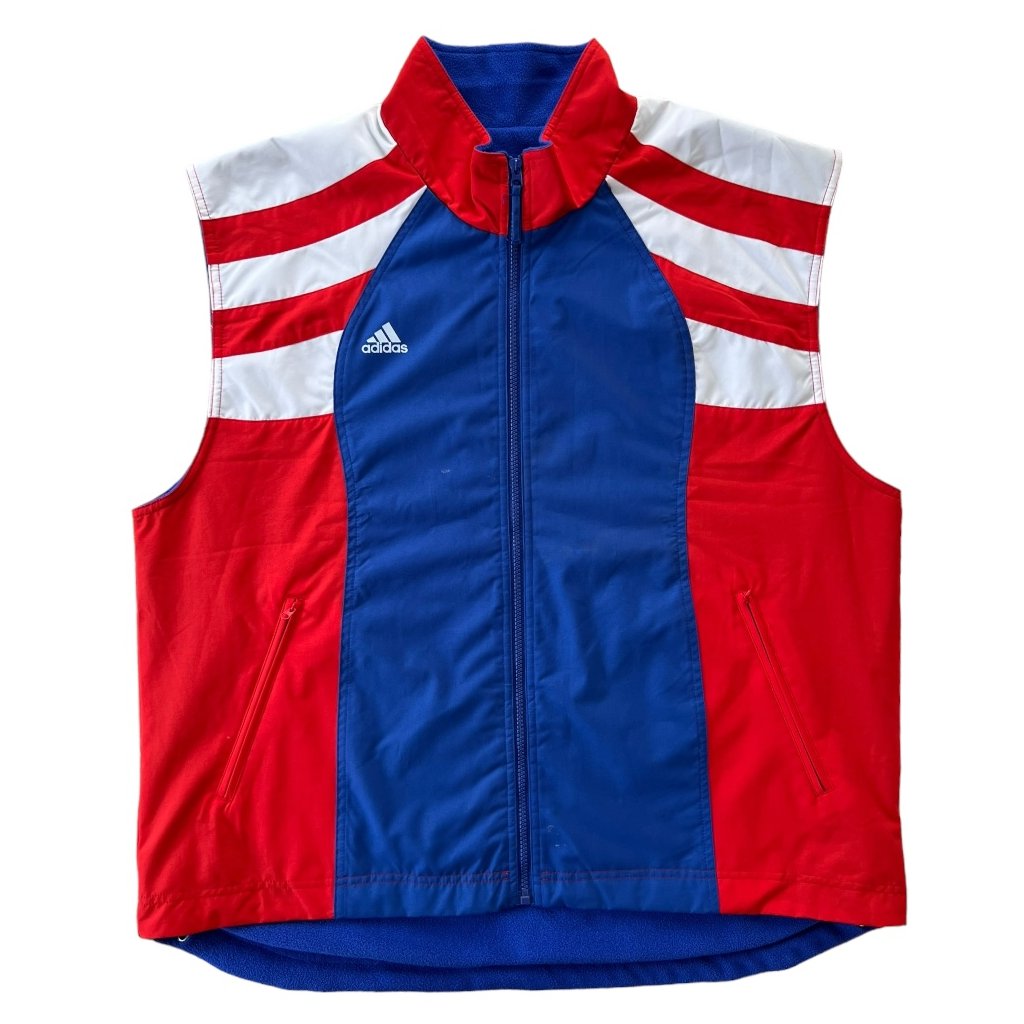 adidas vintage oboustranná vesta fleece modrá červená 5
